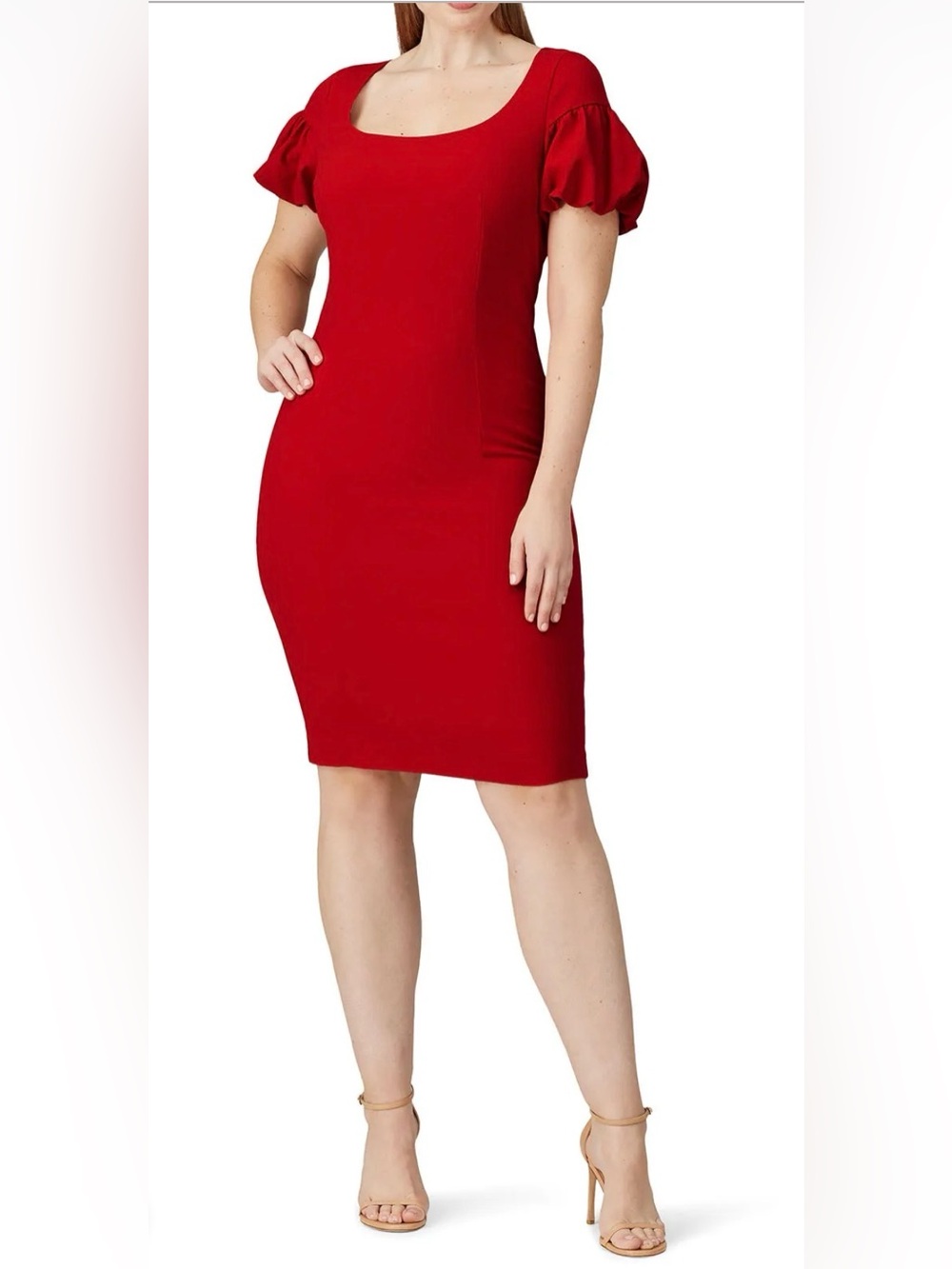 Black Halo Kasper Cocktail Sheath Dress Size 18 Red Puff Sleeve